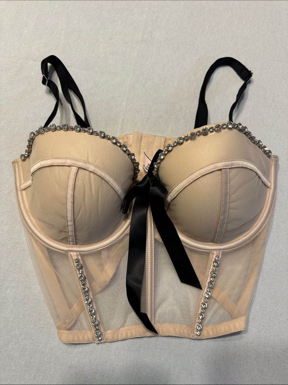 Dream Angels Lightly Lined Embellished Sheer Mesh, Rhinestones & Bow Bustier 🔥🔥🔥